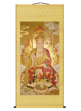 地藏王菩萨画像南无大愿地藏王菩萨圣像家用佛堂供奉丝绸卷轴挂画