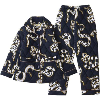 活性印染纯棉夹棉睡衣女秋冬加厚