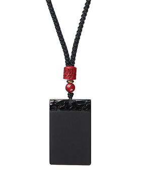 天然黑曜石平安无事牌吊坠男女士项链挂件无字牌刻字五行补水饰品