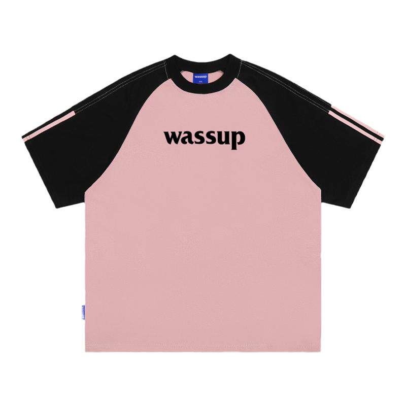 WASSUP条纹织带撞色短袖T恤男