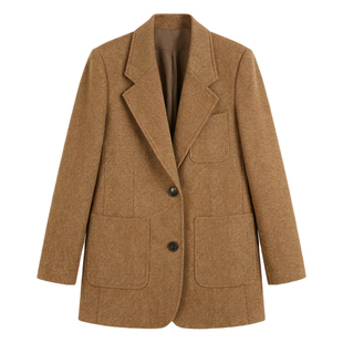 【超值】衣莎美诺冬羊毛羽绒西装外套毛呢大衣中长款Y364DB903