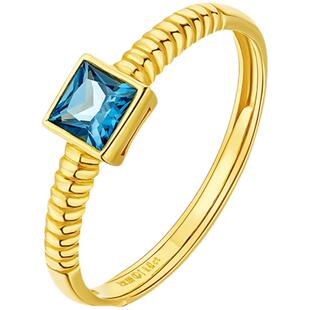 ILCO尤珂「浮影金澜」999足金天然托帕石开口戒指可调节黄金活口