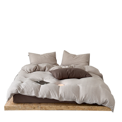 Stripe| 简约色织中古条纹双层皱皱纱四件套纯棉被套床单床上用品