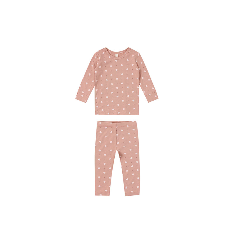Quincy Mae爱心印花睡衣套装26夏男女宝长袖休闲家居服两件套