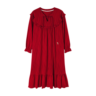 芬腾可安睡裙女秋季纯棉大码红色本命年睡衣女款2026新款冬高级感