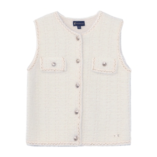 POLOWALK童装女童针织马甲秋冬小香风上衣2025新款圆领针织衫