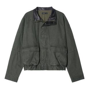 Unvesno UN 苍山绿中古皮领洗褪短廓型重磅保暖飞行棉服夹克外套