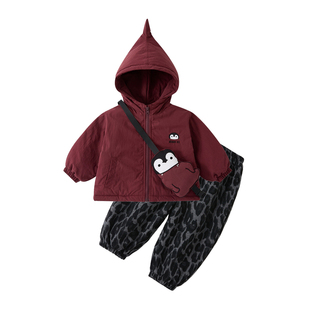 婴儿衣服夹棉加绒套装深秋初冬外套三件套韩版男宝宝外出服冬装韩