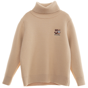 女童2025秋冬新款金丝刺绣小熊毛衣套头百搭加绒加厚韩版毛衣潮