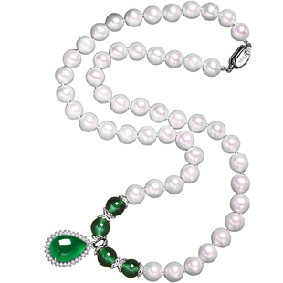 浙江诸暨珍珠项链女淡水真珍珠项链妈妈款水滴玉髓吊坠送妈妈礼物