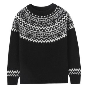 儿童费尔岛提花100纯山羊绒衫男童冬季半高领加厚中大童女童毛衣