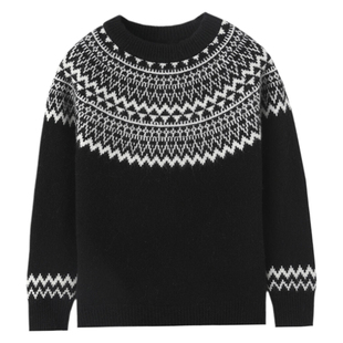 儿童费尔岛提花100纯山羊绒衫男童冬季半高领加厚中大童女童毛衣