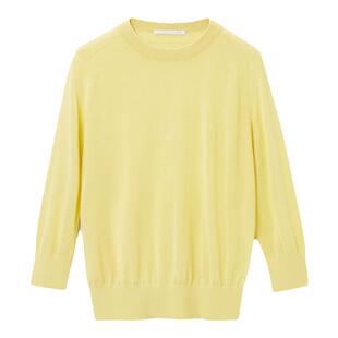 OVV Outlet秋冬新款女装丝羊绒马鞍肩经典圆领七分袖针织衫