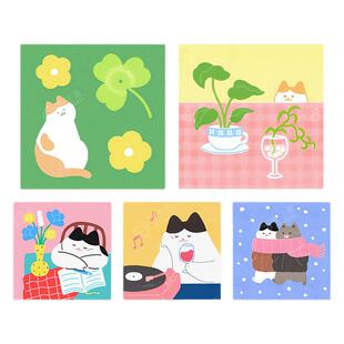 可爱治愈ins卡通猫咪装饰画芯儿童房卧室挂画未装裱海报自粘画芯