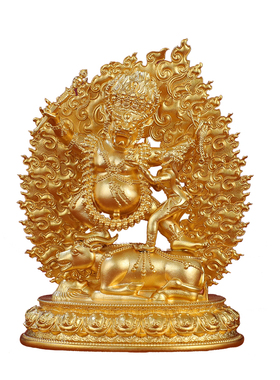 藏式铜鎏金地狱主护法佛像10cm