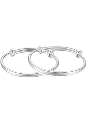 宝宝周岁礼新生婴儿银手镯9999纯银男女小孩儿童满月实心推拉镯子