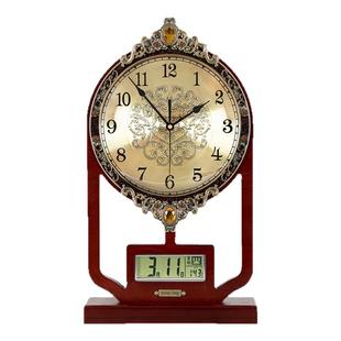 新中式客厅家用大静音座台钟简约现代轻奢桌面装石英钟饰摆件座钟