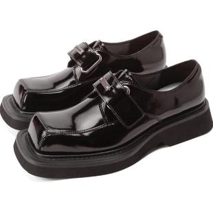 littlegood日系复古小皮鞋女新款方头百搭设计感潮酷小单鞋