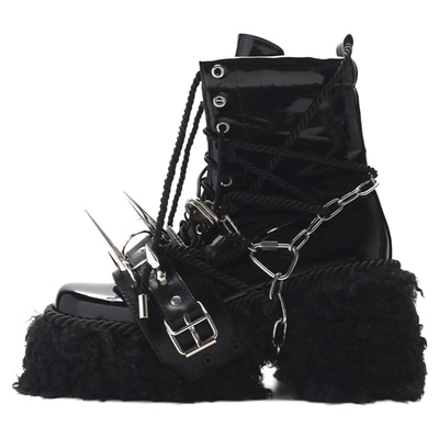SINKing朋克铆钉绑带厚底靴