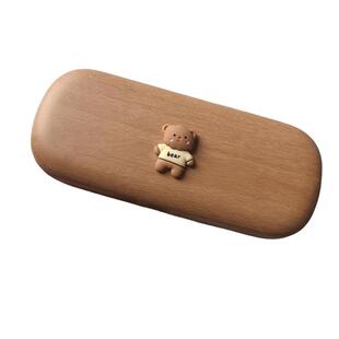 ins复古高级可爱小熊便携创意木纹学生近视镜收纳盒眼镜盒收纳盒