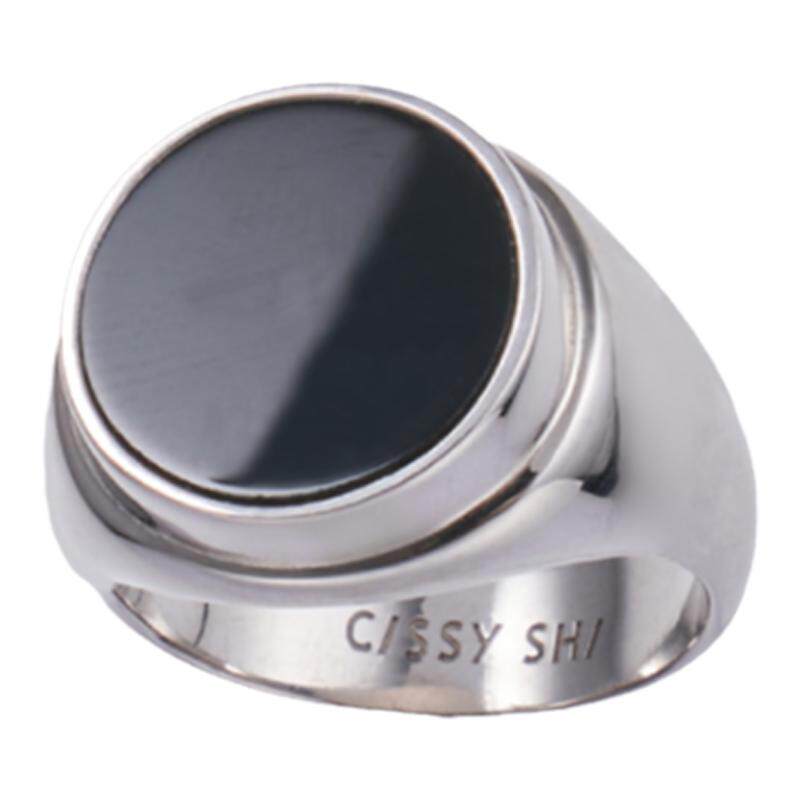 CISSY SHI黑色玛瑙尾戒 银色s925银镀白金镶黑玛瑙小众设计戒指