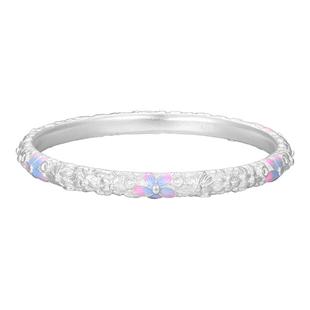 中国黄金珐琅繁花手镯珐琅桃花实心银手镯足银手镯送女友生日礼物