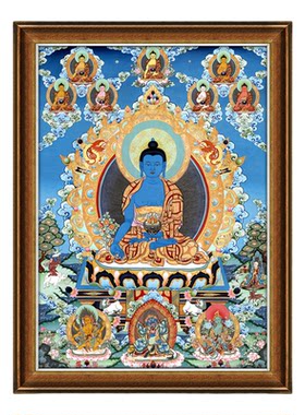 药师佛唐卡客厅佛堂供奉装饰挂画