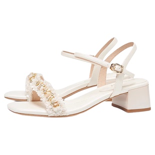 星期六法式绝美高跟鞋2025夏季配裙子仙女风一字带凉鞋SSD2115342