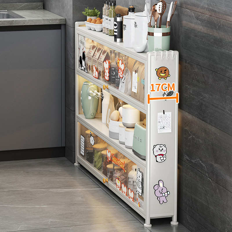 厨房置物架超薄墙边小窄柜落地多层带门极窄储物收纳靠墙侧边薄柜