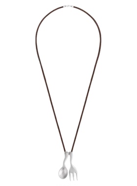 秋冬新款哑光勺子叉子吊坠项链女小众高级感长款棕绳毛衣链配饰