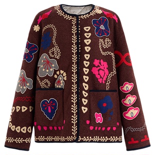 MNGATA G.宫小妍【绵羊毛·霜叶彩绣】刺绣新中式加棉圆领外套