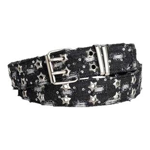 CARLOS&KADEN原创做旧破坏牛仔布腰带女潮星星铆钉y2k亚文化小众