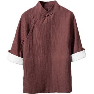 中国风男装汉服春夏季棉麻衣中式斜襟上衣茶馆工作服古装盘扣唐装