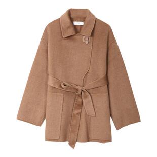 西町村屋极简大衣女装冬季新款气质感骆驼绒外套含腰带AD7209773