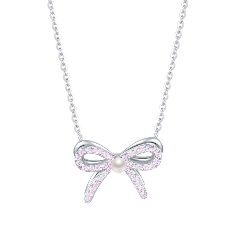 周大生S925银蝴蝶结珍珠项链轻奢高级感锁骨链生日新年礼物送女友