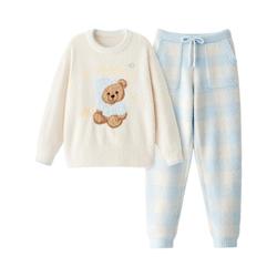 蕉内绒绒520Home男女士保暖睡衣挠头小熊半边绒加厚家居套装冬季