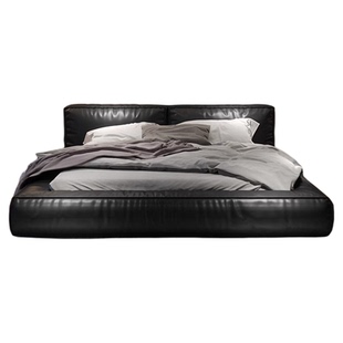 意式轻奢真皮床主卧现代简约双人床北欧头层牛皮大气榻榻米软包床