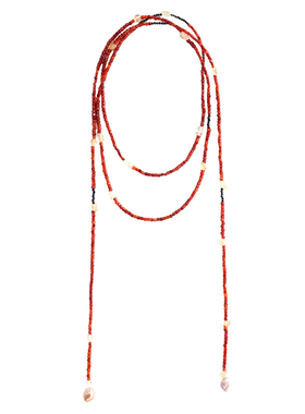 红玛瑙黄水晶巴洛克珍珠长款项链