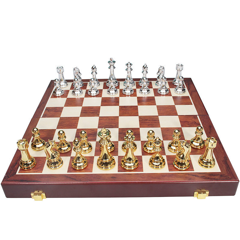 象棋金属国际象棋套装折叠棋盘学生大号古铜色棋送礼摆客厅装饰品
