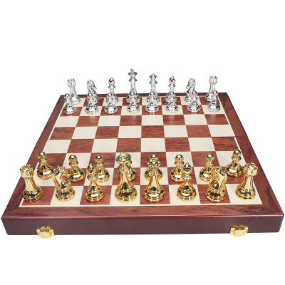象棋金属国际象棋套装折叠棋盘学生大号古铜色棋送礼摆客厅装饰品