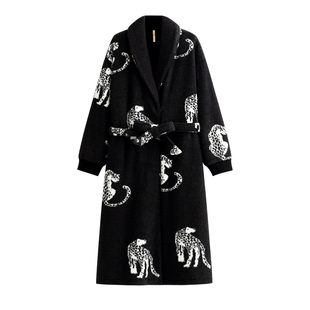 家乐芬睡袍女士睡衣秋冬款冬季保暖加厚加绒珊瑚绒浴袍黑色长款裙