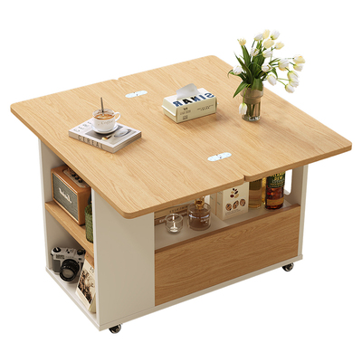 简约实木可折叠移动沙发边几客厅多功能沙发边柜小户型茶几奶油风