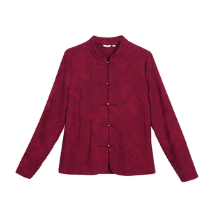 布符2025年春新款红一枝独秀一字扣上衣修身保暖弹性长袖旗袍上衣