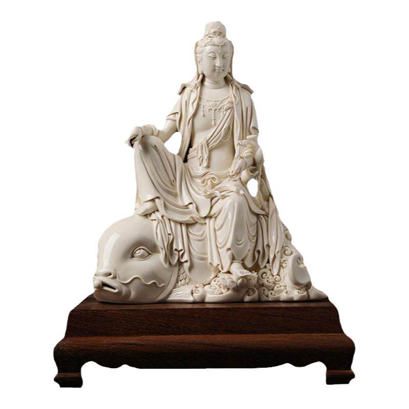 戴玉堂陶瓷摆件林吉祥《坐鱼如意观音（配底座）》菩萨佛像工艺品