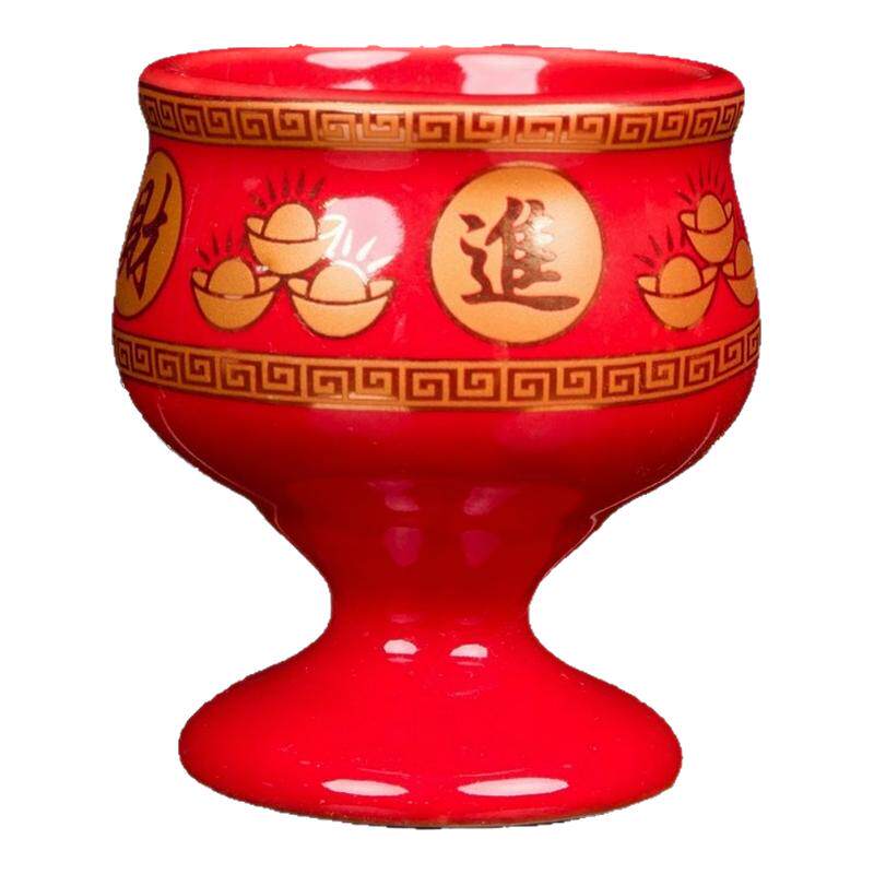 红色仙家酒盅陶瓷财神土地高脚杯