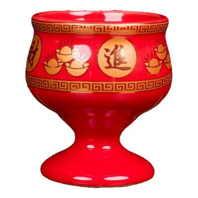 红色仙家酒盅陶瓷财神土地高脚杯
