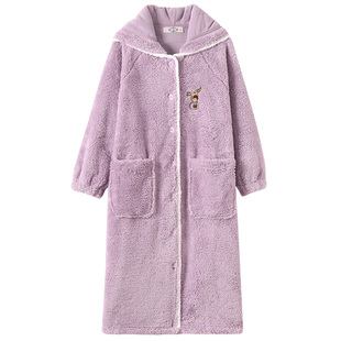 【特价福利】美标保暖珊瑚绒睡裙女冬卡通舒棉绒睡衣法兰绒家居服