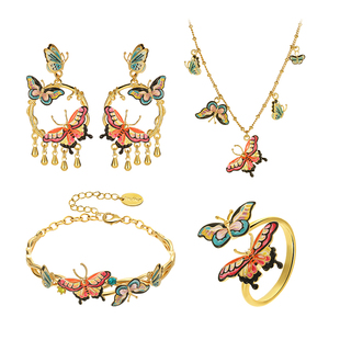 Juicy Grape原创设计珐琅蝴蝶戒指项链手链耳环套装节日礼物礼盒