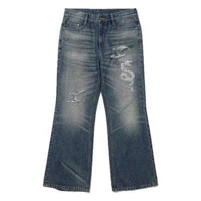 pacshop微喇牛仔裤蓝色水洗刺绣