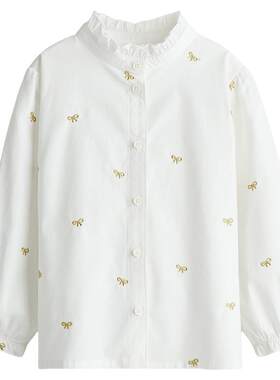 HM童装儿童女童衬衫夏季长袖礼服演出服棉府绸衬衣上衣1307498